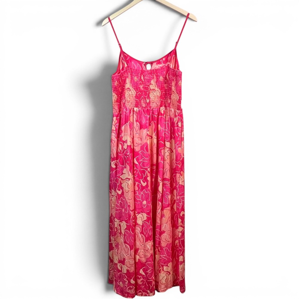 Grace Karin Pink Floral Maxi Dress XL Empire Waist Smocked Back Pockets Stretch - Picture 2 of 8